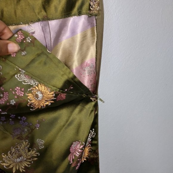 Vintage Olive Floral Embroidered Trousers Women’s Size 6 Side-Zip Rayon - Picture 4 of 9